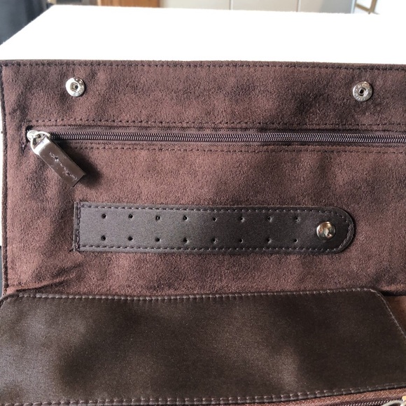 Roberto Coin jewelry travel case many zipper pockets dark brown 9x5 - Picture 3 of 7
